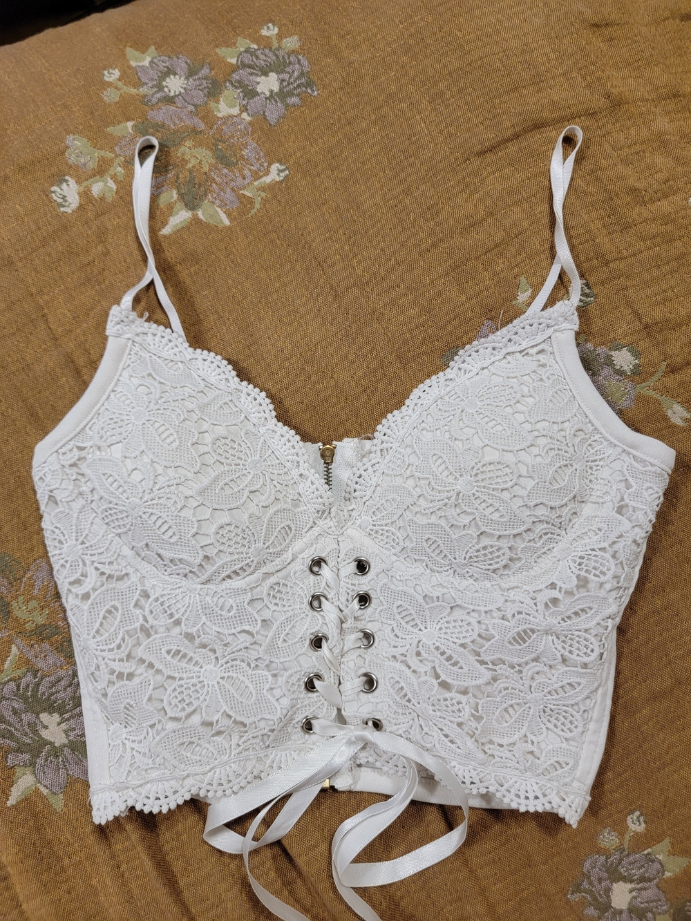 White Lace Corset Bralette With Zipper